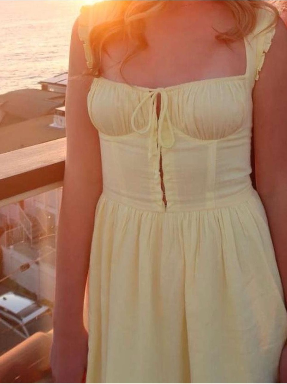 Mini Sundress with Tie-Front Bust in Pale Yellow